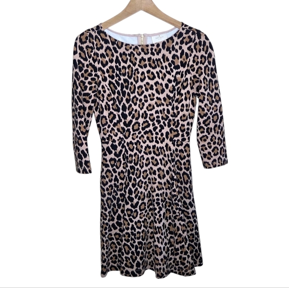 Kate Spade | Run Wild Fit & Flare Ponte Leopard Print Dress 3/4 Sleeves Size 2 - Picture 1 of 6
